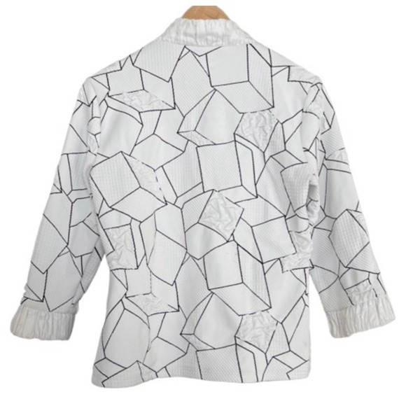 Ravel Geometric Print Jacket Ruched Front White Black Career Size M - Picture 5 of 5